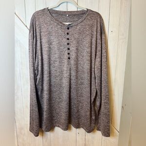 Size XXL Speckled Brown & White Henley –Stretchy & Moisture-Wicking Long Sleeve